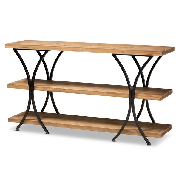Baxton Studio Terrell Modern Natural Brown Finished Wood and Black Finished Metal Console Table 178-11316-Zoro
